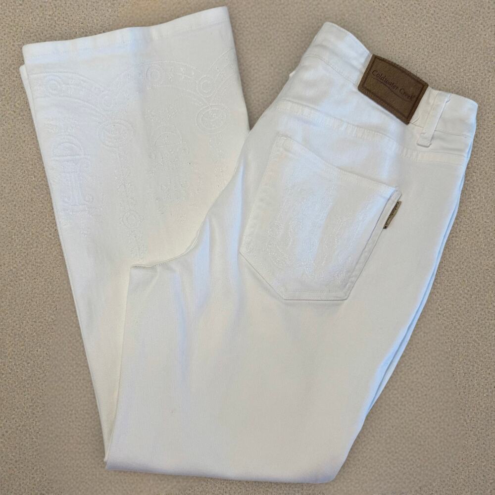 Coldwater Creek Embroidered Jeans Y2K Summer White Straight Leg Sz 14P Stretch